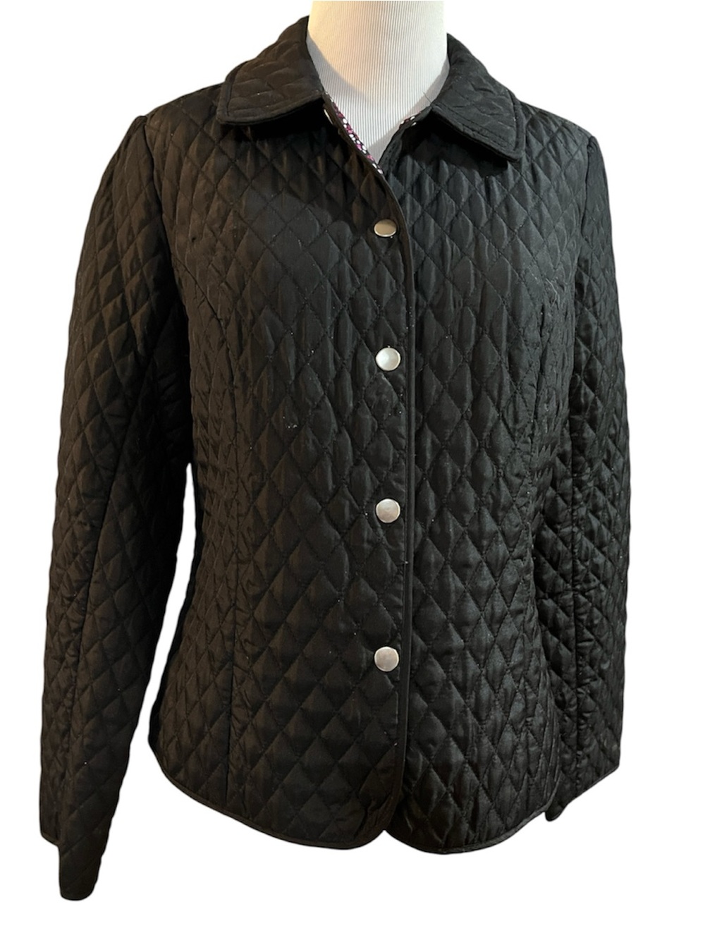 KIM ROGERS QUILTED SNAP FRONT JACKET BLACK SIZE MEDIUM